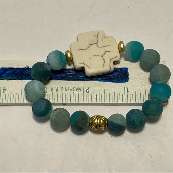 artisan stretch bracelet turquise howlite glass - Picture 6 of 8